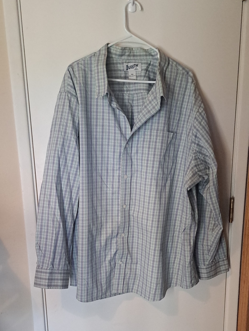 Duluth Trading Co Blue and White Plaid Long-Sleeve Button Shirt